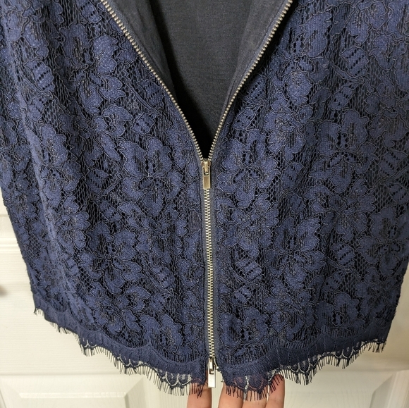 New DVF Diane Von Furstenberg Scotia Navy Blue Eyelash Lace Pencil Skirt Size 10 - Picture 6 of 10